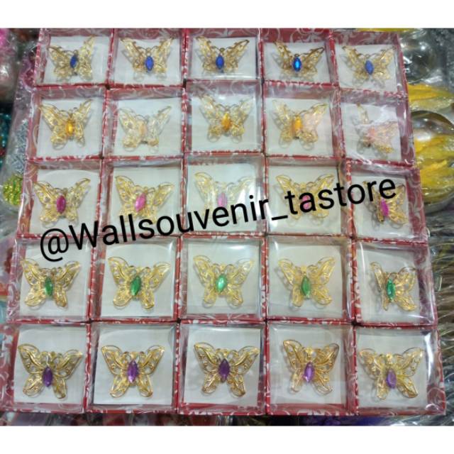 (isi 100pcs) souvenir Bros hijab/Bros motif kupu-kupu kemasan box