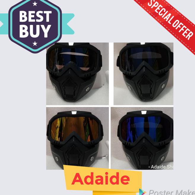 KACAMATA GOOGLE MASK/TRAIL/MOTOCROSS/TOPENG HELM HALF FACE - HITAM KODE 890