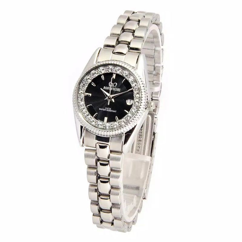 Terlaris Jam tangan Wanita Mirage Permata Original Silver Tahan Air Anti Karat Stainless Rx 1579M pP