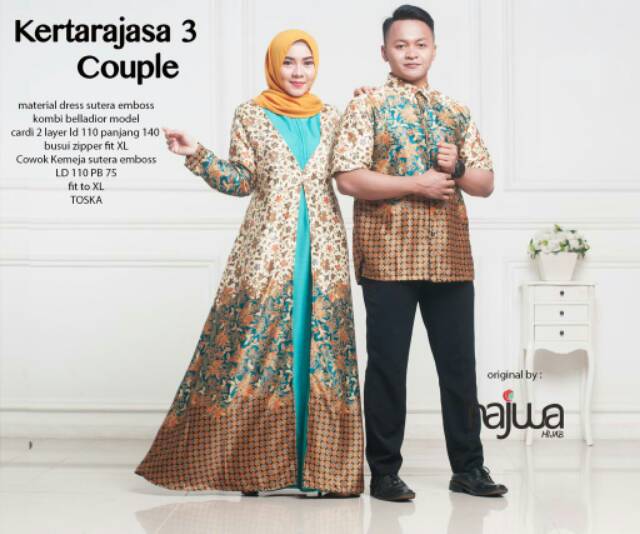 Kertarajasa Couple 3 Batik sarimbit suami istri bahan sutera embos kombi Belladior polos ORI Najwa