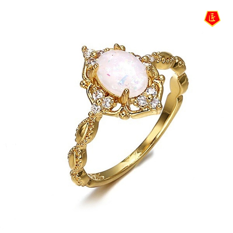 [Ready Stock]18K Gold Opal Ring Female Fashion Elegant