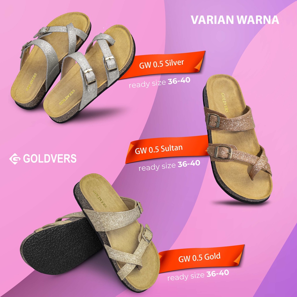 Sandal Wanita Glitter Goldvers Selop Motif Glitter Manik Original Import Berkualitas - Goldiesbags