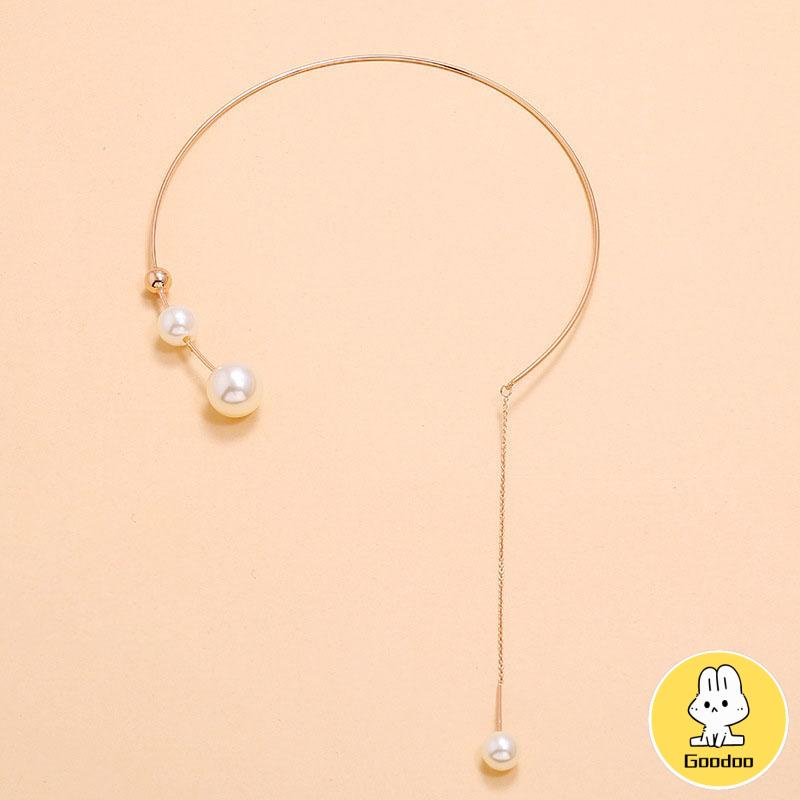 Kalung Rantai Klavikula Hias Mutiara Imitasi Untuk Wanita -Doo