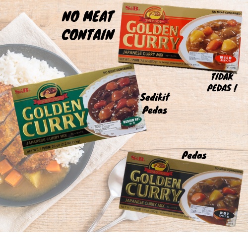 Golden Curry. Bumbu Masak Dapur Kari Jepang. Curry Jepang. Japanese Instant Halal Mild Medium Extra Hot SB S&amp;B 220gr