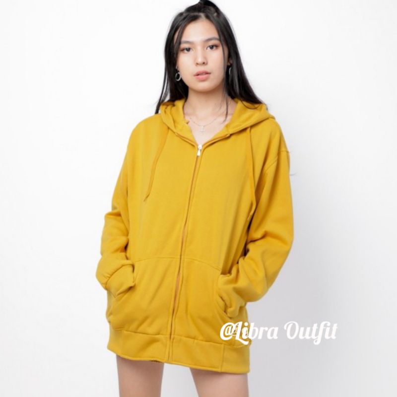 Oversize Hoodie polos Zipper L,XL,XXL jaket Switer Wanita Korea dupe carla by libra-Yellow