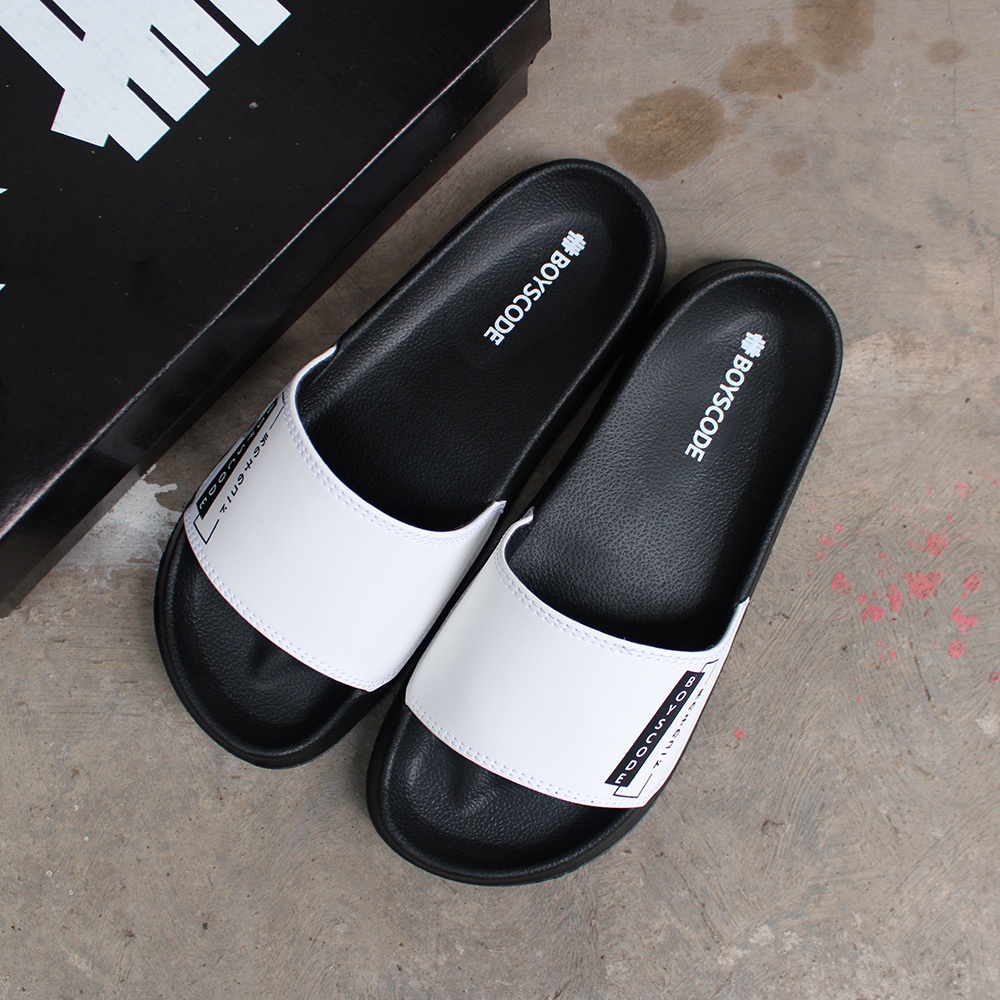 Sendal Slide Pria Distro Boyscode Kanji Japan Original Fullblack / Sendal Selop Pria Kekinian