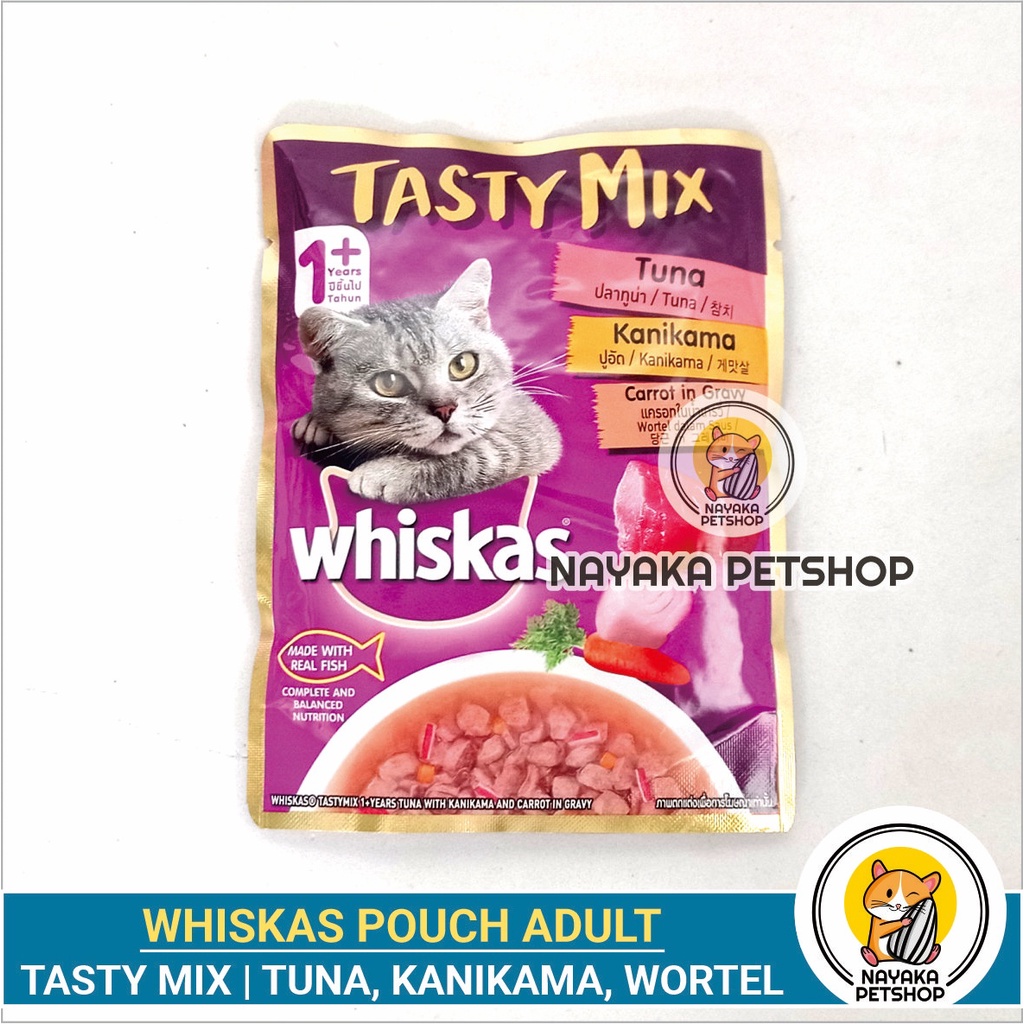 Whiskas Tasty Mix Tuna Kanikama Carrot Pouch Makanan Kucing Basah Wet Food Pakan Cat