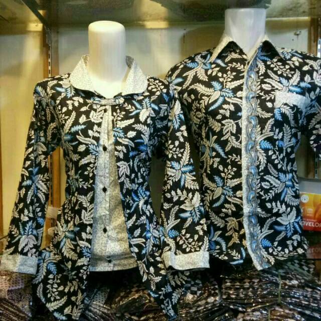 BATIK COUPLE MOTIF BLARAK BIRU KEMEJA DAN BLUS SIZE M L XL BAHAN KATUN HALUS NYAMAN DAN ADEM DIPAKAI
