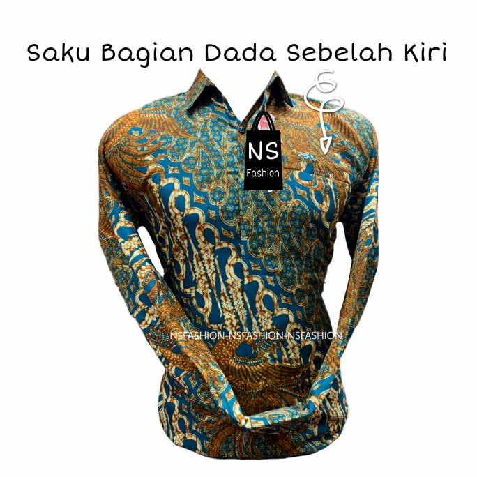 Kemeja Batik Pria Size Mlxlxxl Lengan Panjang Semi Sutra Furing Hijau