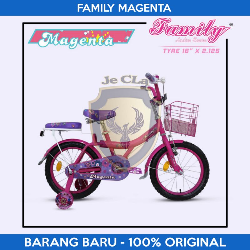 Sepeda Anak Perempuan Cewek Roda 4 Mini 16 Inch FAMILY MAGENTA 4-7 Tahun