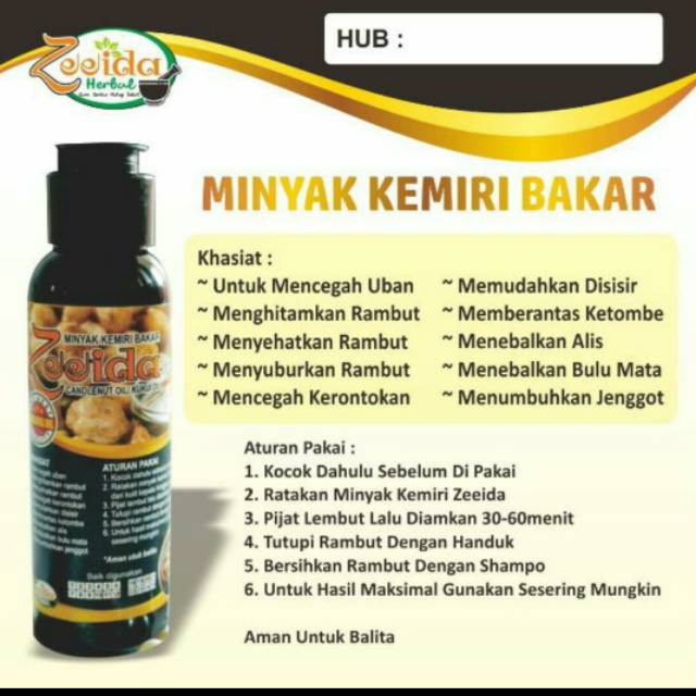 Minyak Kemiri Bakar Zeeida Herbal Shopee Indonesia