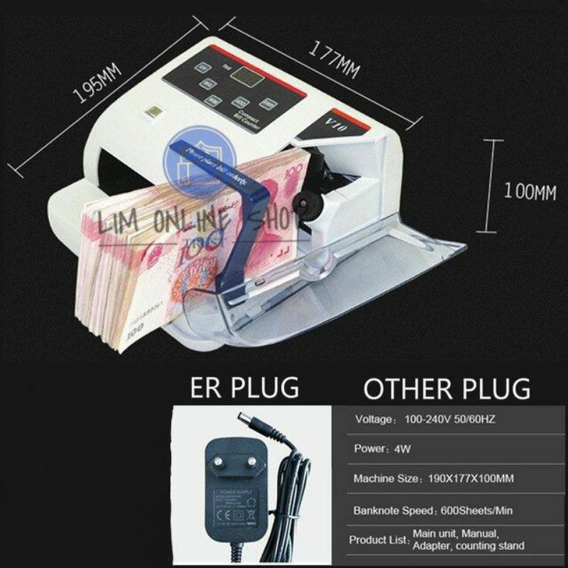 Alat Mesin Penghitung Deteksi Uang Palsu Money Counter V10 Ultraviolet Magnetic Portable Original