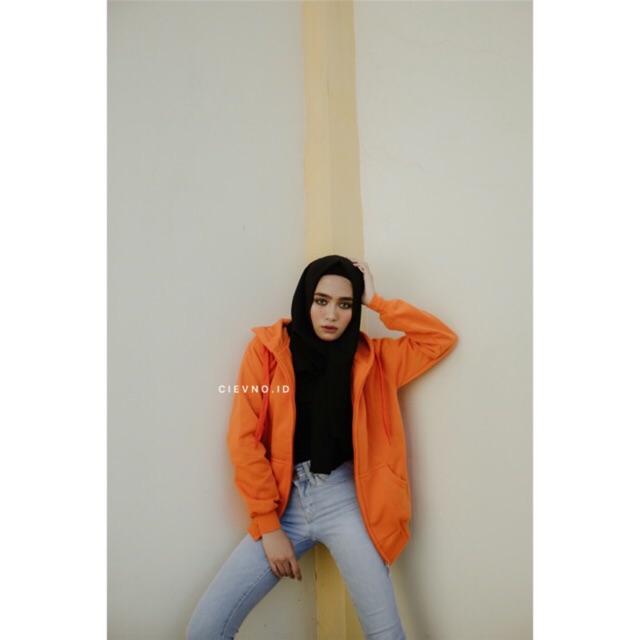 HOODIE ZIPPER ORANGE POLOS Size M - XXXL