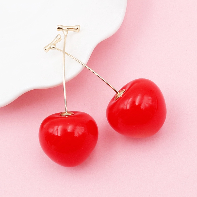 Anting Panjang Desain Buah Cherry Bahan Resin Gaya Korea Untuk Wanita