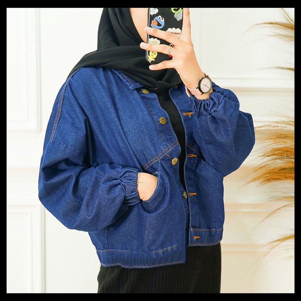 JKFashion - ZFS Jaket Jeans Polos / Vintage Oversize Jacket / Jaket Oversize / Jaket Tangan karet / Jaket Kantong Depan / Jaket Denim / Jaket Jeans Kekinian / Jaket Denim Terbaru / Atasan Wanita Muslimah / Atasan Wanita Hijab / Atasan Wanita Terbaru-2