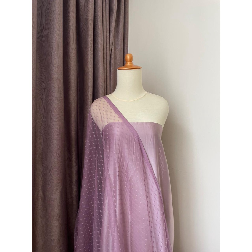 Bahan Kain Tile Tille Tule Tulle Dot Dotty Warna Dusty Purple