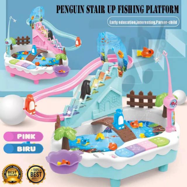 Tma / Mainan Anak 2 in 1 Pancingan Ikan Magnet Kombi Track Racers Penguin