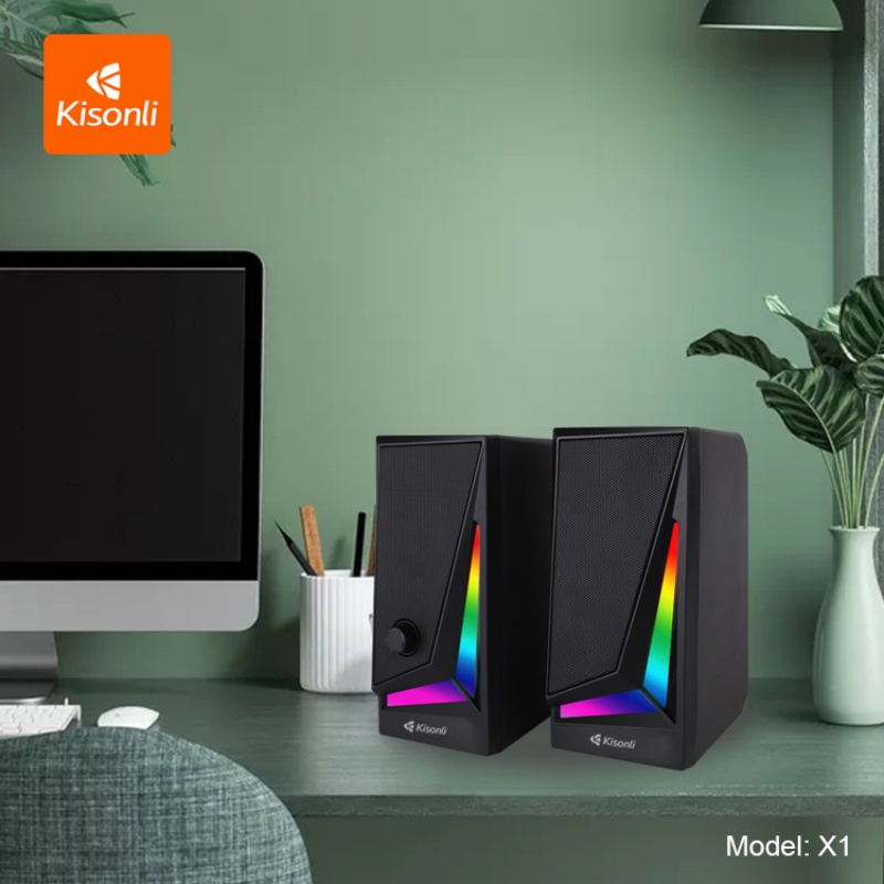 Speaker Gaming Komputer / Laptop Kisonli X1 LED RGB Light &amp; Volume Control Kisonli-X1-RGB