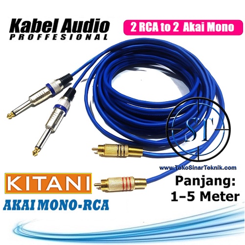 Kabel Audio Mic Jack Akai Mono 6.5mm ( 2 Akai ) to ( 2 RCA ) Dual RCA Gold Plate Cable KITANI 2-2 Panjang 1 Sampai 5 Meter