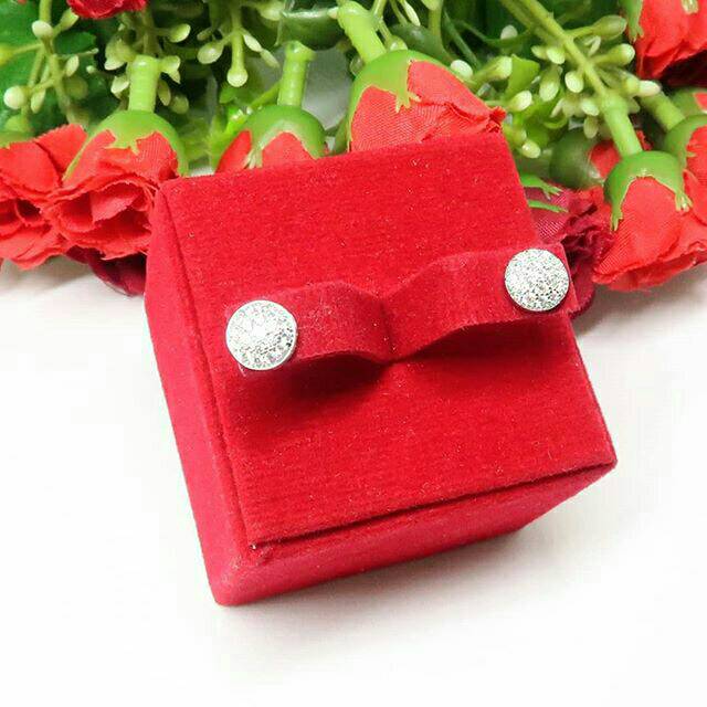 BCA096 PERHIASAN ANTING  CLUSTER BULAT KECIL PERAK SILVER 925 LAPIS EMAS