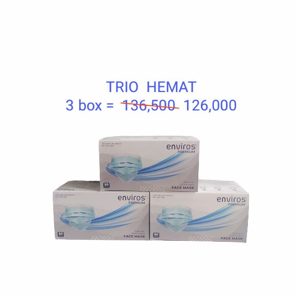 Trio Hemat 3 Box Masker Bedah 3-Ply Enviros Premium Ear Loop KEMENKES