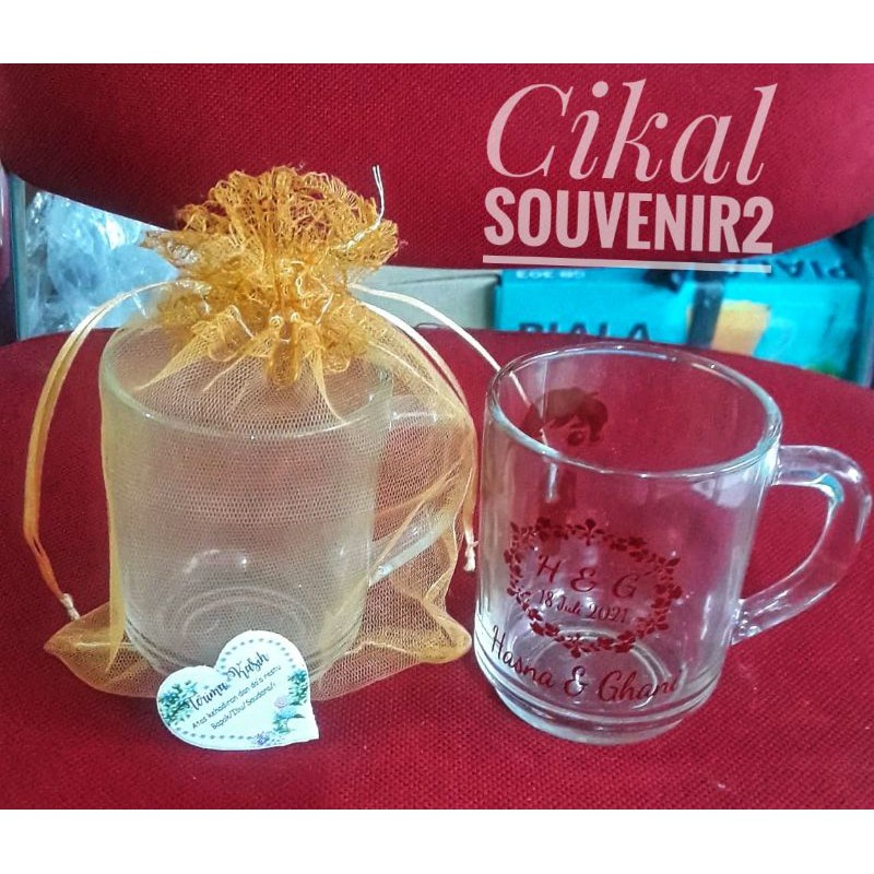 souvenir gelas gagang gendut kemasan sarung tile free kartu ucapan