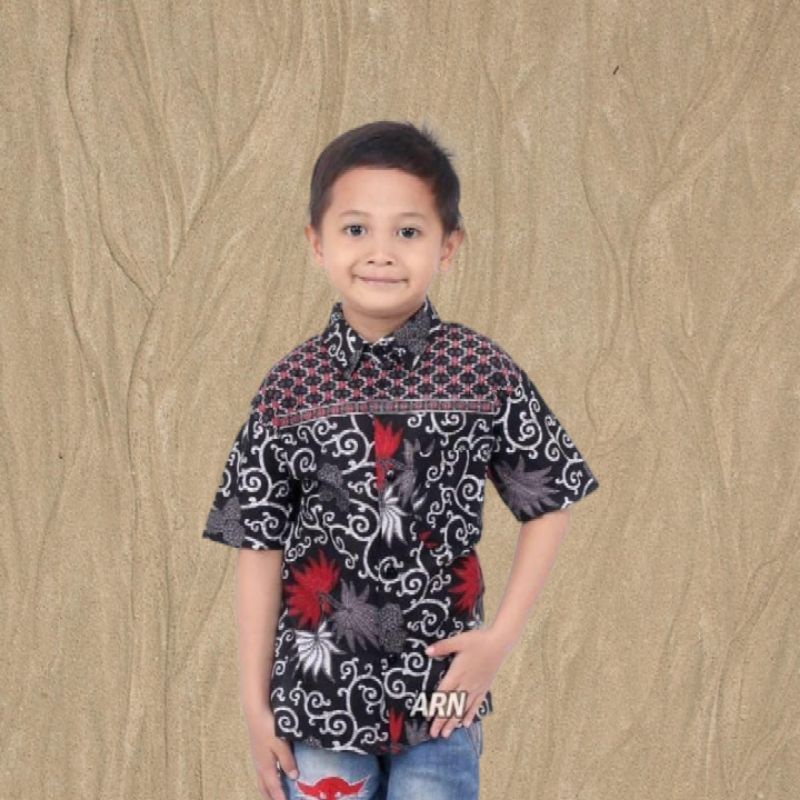 Batik Anak Pria Motif Kembang Langit Abu