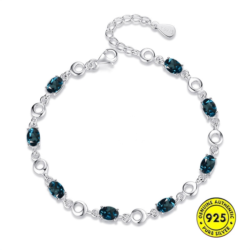 Gelang Tangan Sterling Silver 925 Dengan Kristal Topaz Natural Untuk Wanita