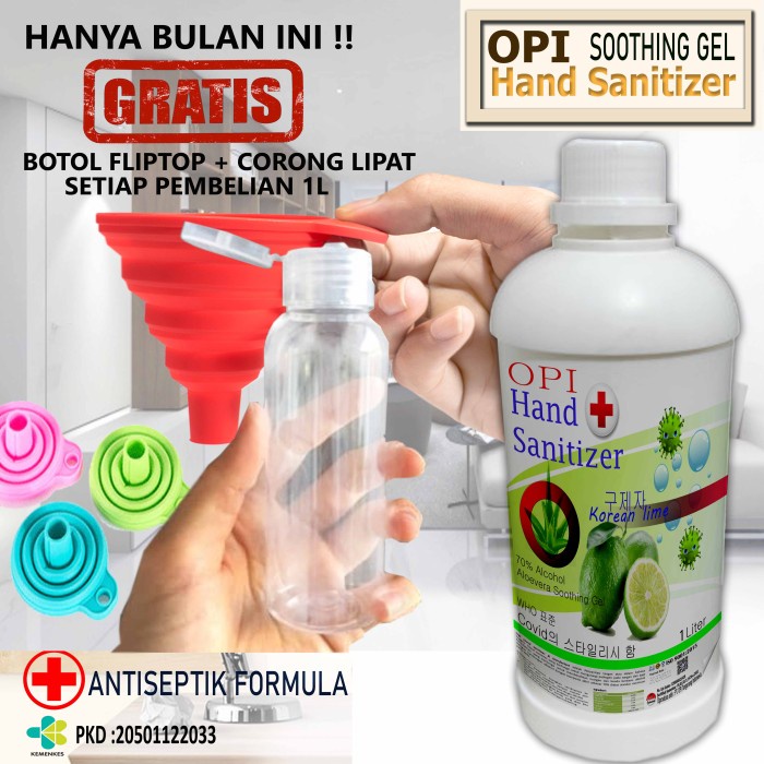 Hand Sanitizer Gel 1 Liter Nipis dll bonus Botol dan Corong cantik Promo berlaku hanya bulan ini saja, ayo buruan sebelum habis periode promo sudah ada izin edar resmi by Oke sabun suplayer