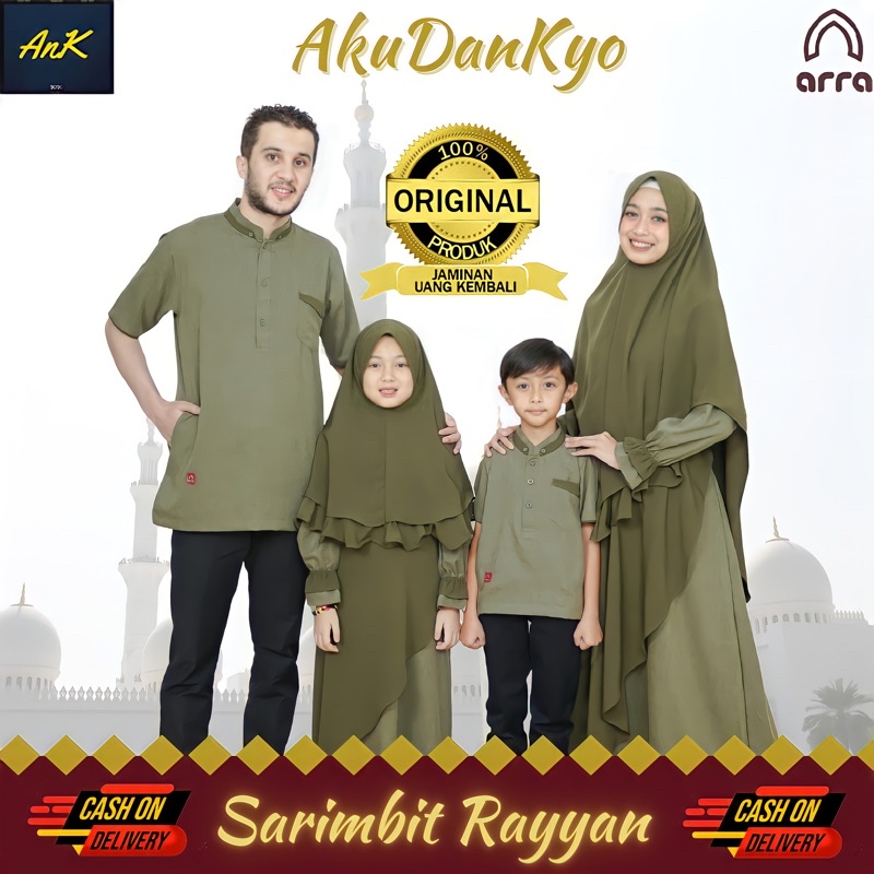 PREMIUM SARIMBIT GAMIS KELUARGA AYAH DAN IBU ORIGINAL BRAND ARRA 100% SERIES RAYYAN WARNA HIJAU ARMY