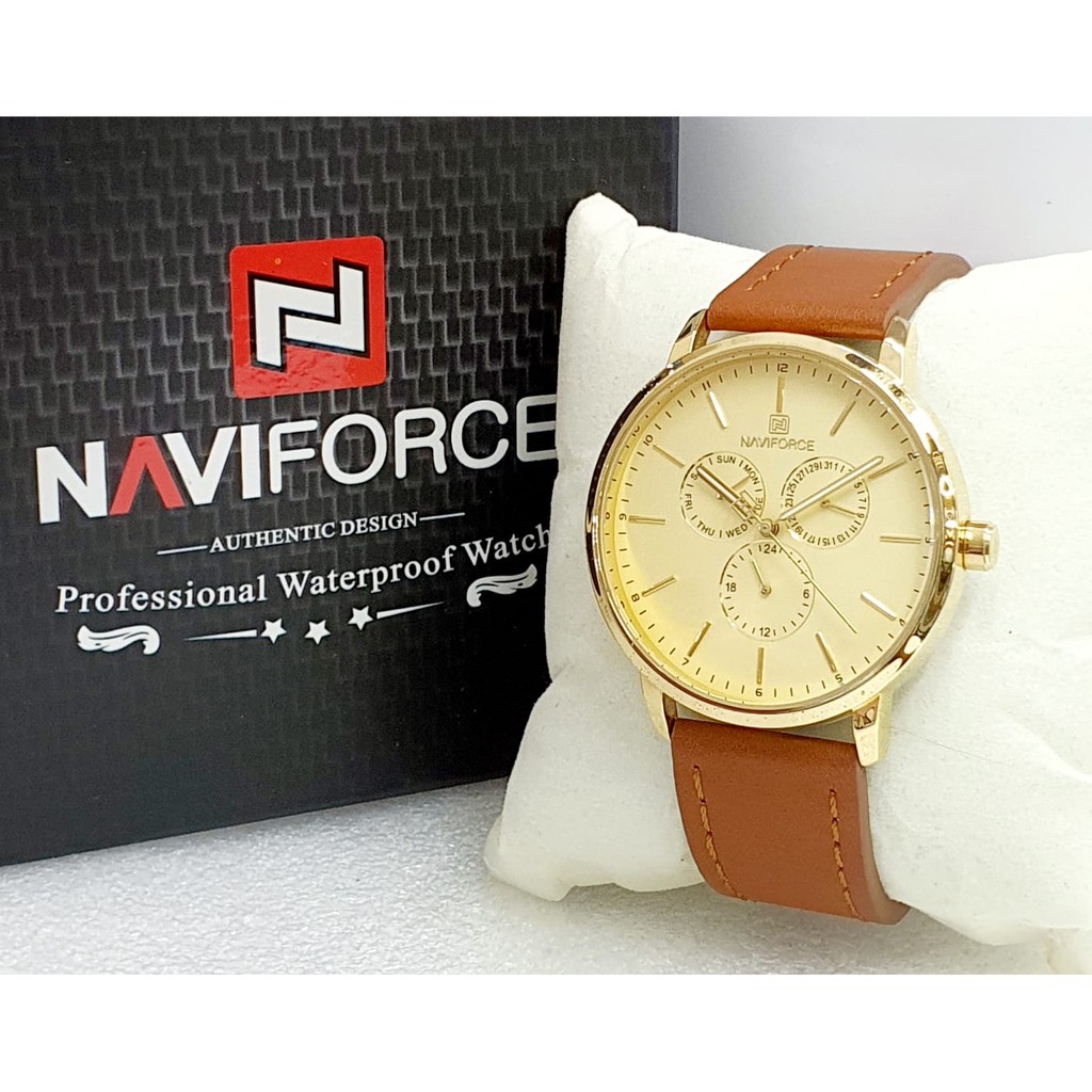 Jam Tangan Pria Naviforce Original Chronograph 21905CT Tali Kulit