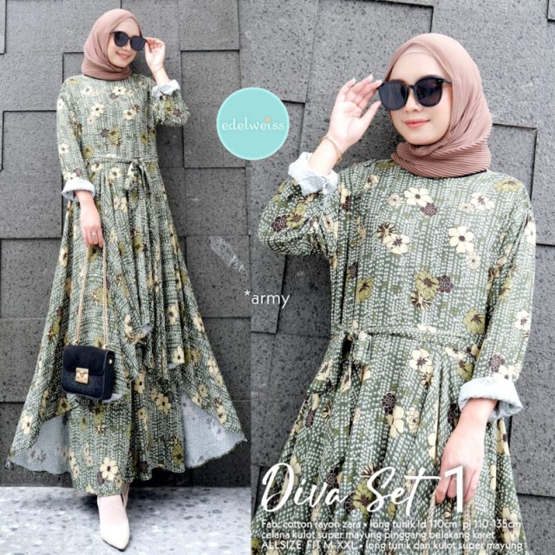 SET TUNIK + KULOT KATUN RAYON ZARA MOTIF BUNGA DIVA SET 1 BY EDELWEISS