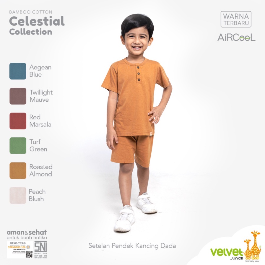 CELESTIAL Velvet Junior Pendek 1 - 6Y Setelan Bamboo Cotton Baju Pendek Oblong Celana Pendek Series V2 CBKS