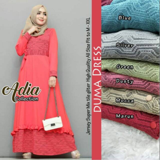 Dress Jumbo Bahan Jersey Mix Tile Gliter Premium Duma Ori Adia