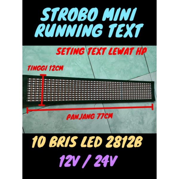 New Strobo Kaca running Text berjalan 10 baris 12V/24V