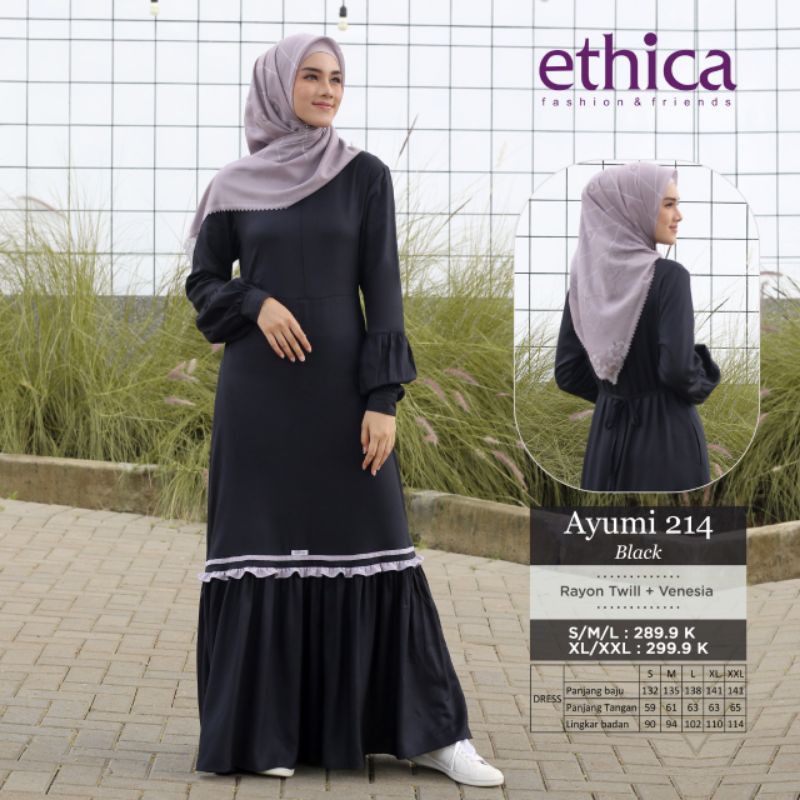 gamis terbaru ethica ayumi 214 ukurans,m,l,xl,xxl bahan rayon