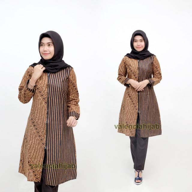 BLOUSE TUNIK JUMBO BATIK ZIPPER AMANI BATIK PEKALONGAN ( BUSUI RESLETING DEPAN )