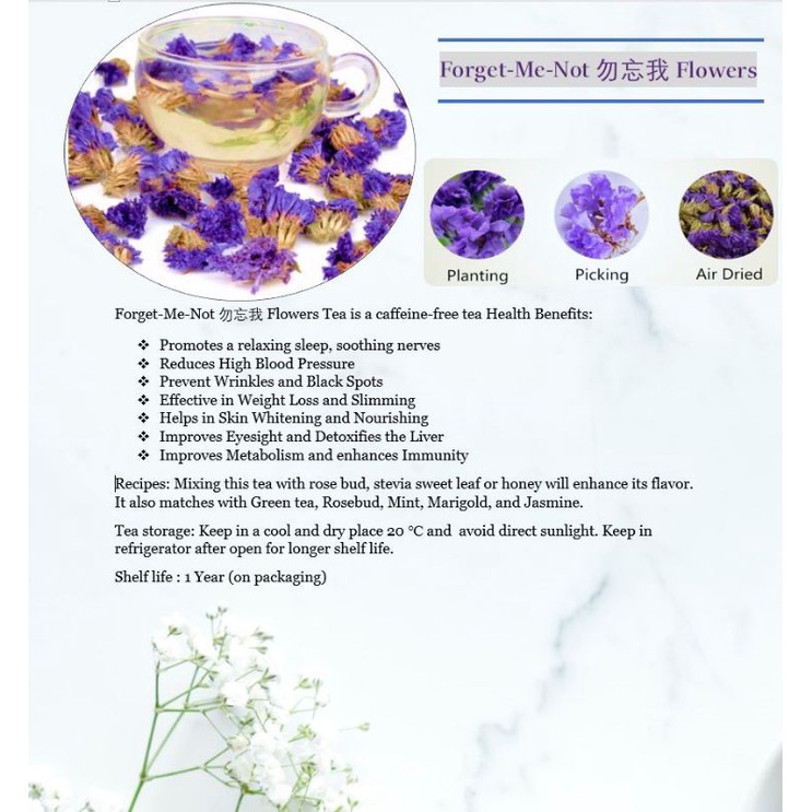 FORGET ME NOT TEA : TEH BUNGA FORGET ME NOT / DON'T FORGET ME FLOWER TEA (30 TEA BAG)