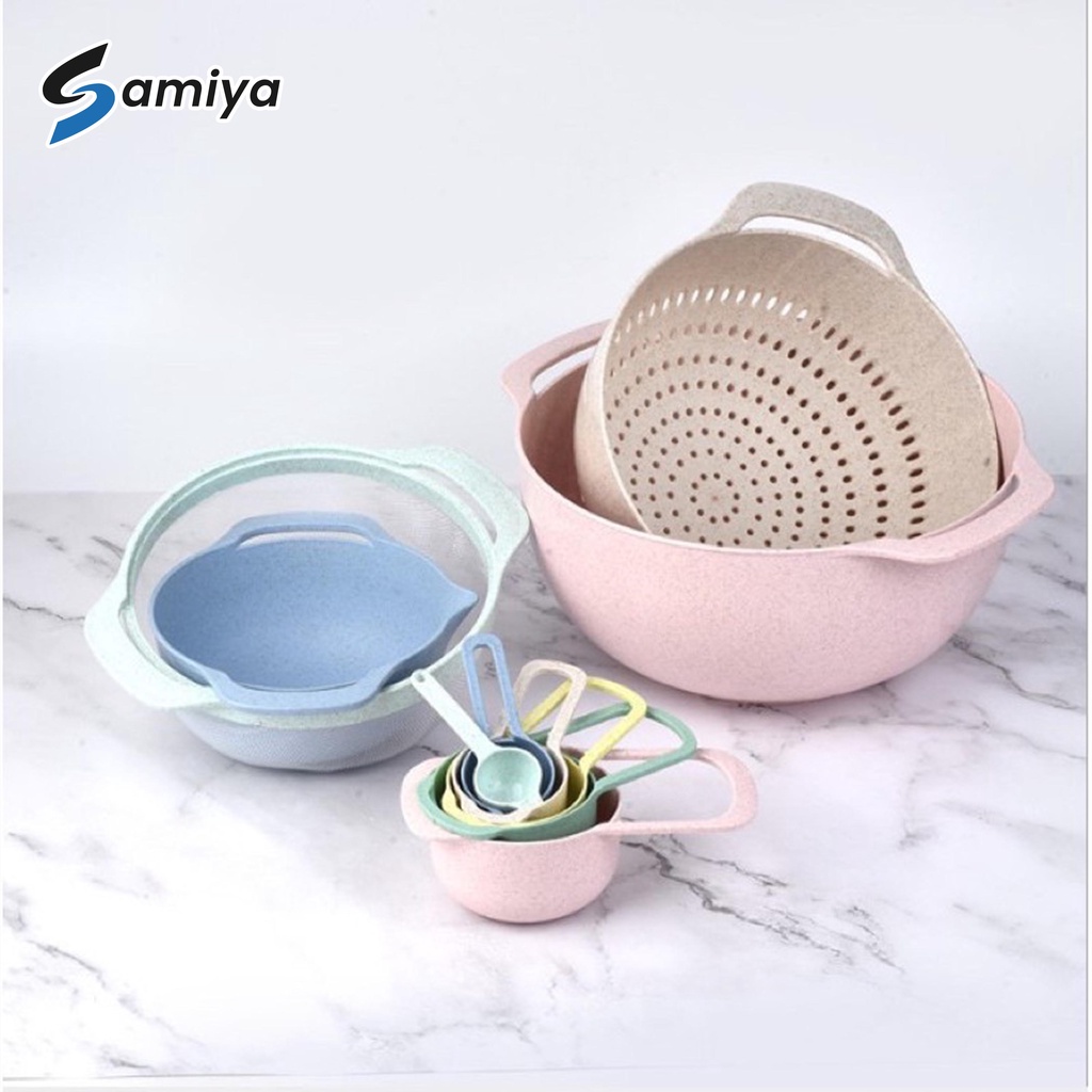 mixing bowl baking set wheat straw 10in1 / mangkok baskom adonan kue makanan dan sendok takar set