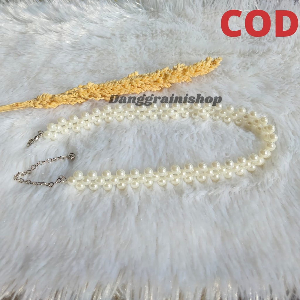 Pearl chooker necklace, kalung mutiara rangkai, kalung korea