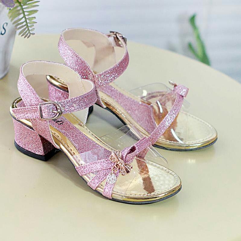 Sandal Anak Heels Monika Sandal Hak Tinggi Mika Bening Pita Sandal Anak Perempuan .,