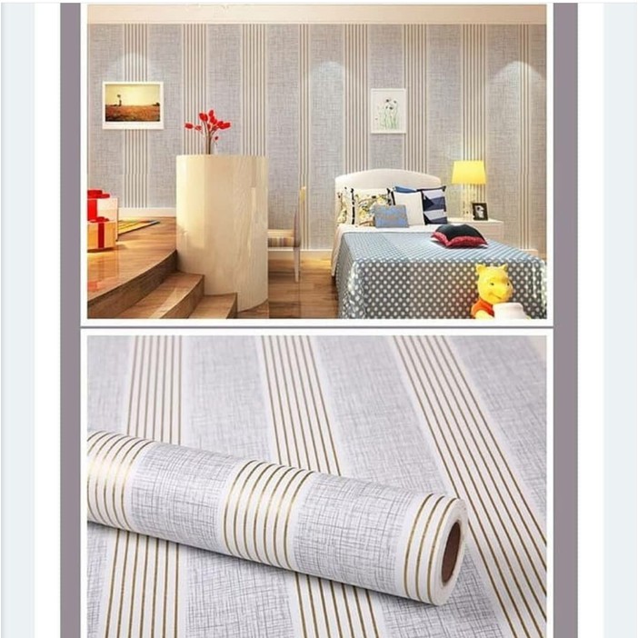 Wallpaper Sticker Dinding Salur Abu Gold 45cm x 10m