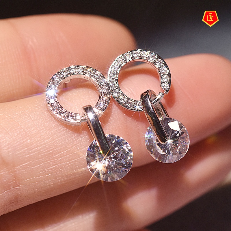 [Ready Stock]925 Silver Exquisite Shining Diamond Ear Studs Simple Graceful