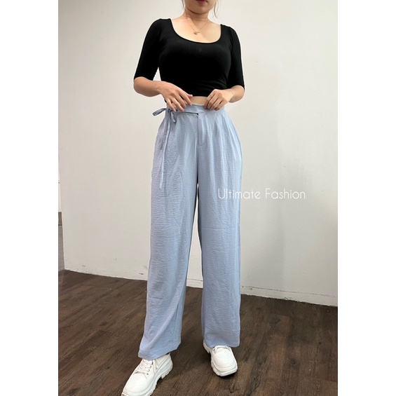 Celana Kulot Crinkle Pants Hikari - Celana Panjang Polos  Wanita Saku Korea Kekinian Terbaru