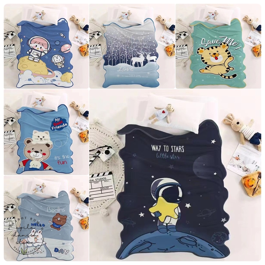 Selimut Anak Bulu Halus Polyester 140 x 100 Import Premium Nyaman Karakter Lucu Gambar Hewan Beruang