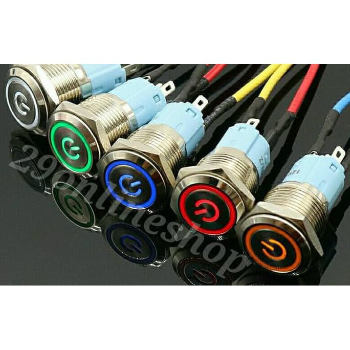 switch on off push button tombol saklar lampu ring led motor mobil - Hijau