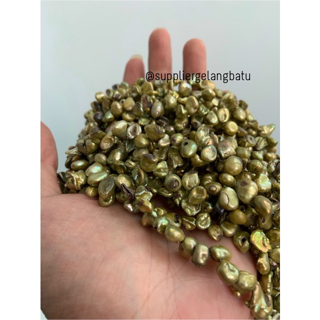 kerikil Mutiara Air Tawar KESHI LIME YELLOW tetes OVAL fresh pearl