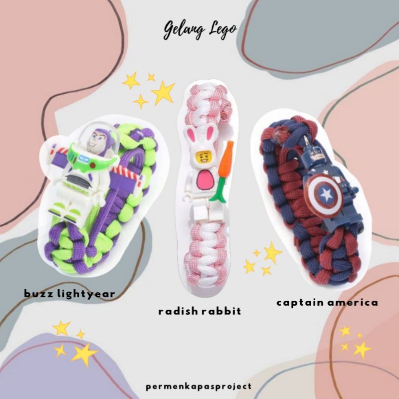 Gelang Lego / Gelang Karakter / Buzz Lightyear / Radish Rabbit / Captain America