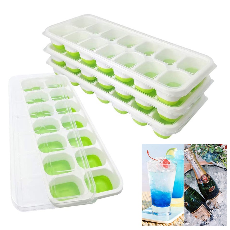 14 Grids Silicone Ice Cube Tray Mold With Clear Cover Popsicle Kichen Summer Mould Fruit Maker Home Freezer Accessories