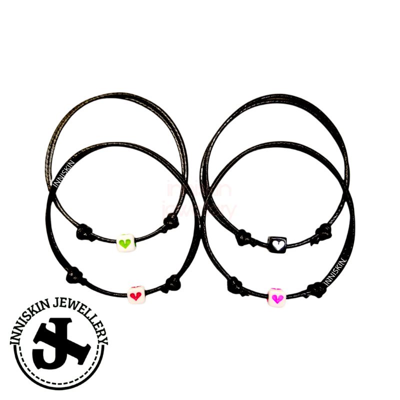 [1.5mm] 1 Pcs Gelang Love Persegi / Gelang Love Warna Warni / Gelang Cinta / Gelang Tali Hitam Waterproof / Gelang Bentuk Love